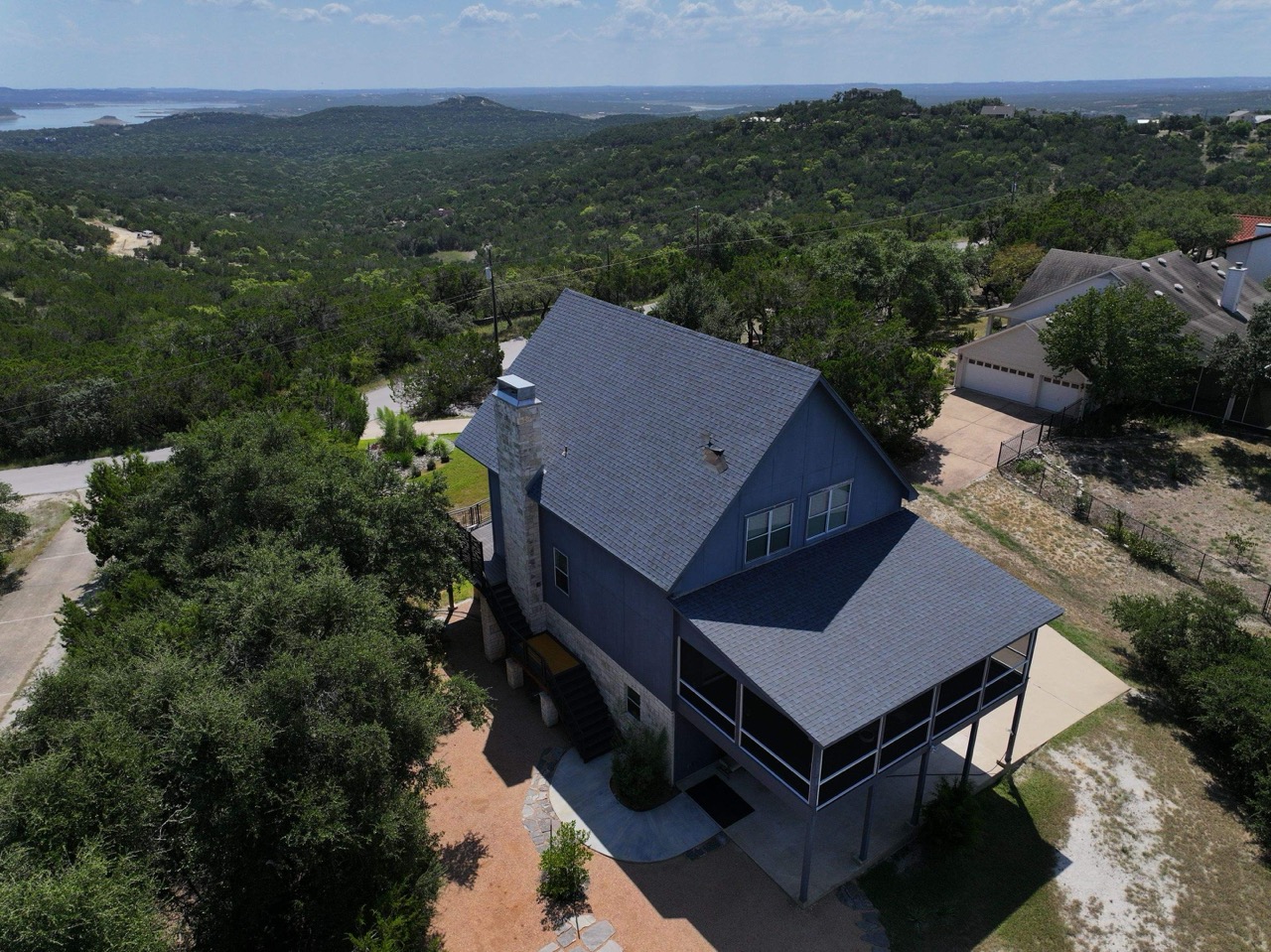 Lapeyre Roofing truck in Houston neighborhood